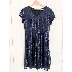 Navy Sequin Midi Dress